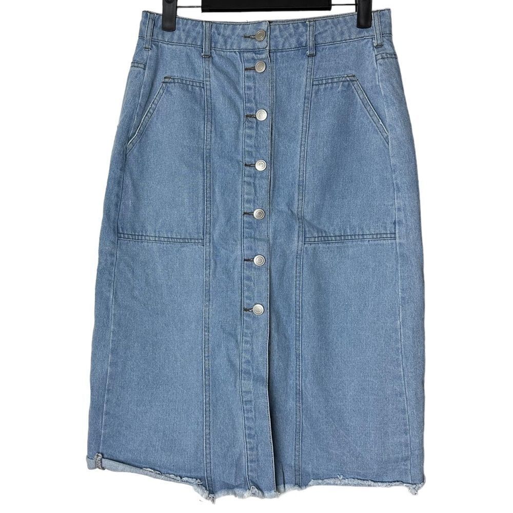 Denim Jean Cargo Midi Button Down Skirt